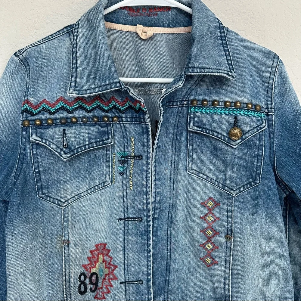 Double D Ranch Light Blue Denim Thunderbird Embroidered Jean Jacket - Picture 3 of 15